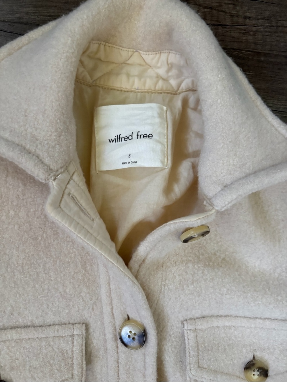 Aritzia Wilfred Free The Ganna Shirt Jacket Merino Wool Heather Bone Cream - Picture 3 of 9